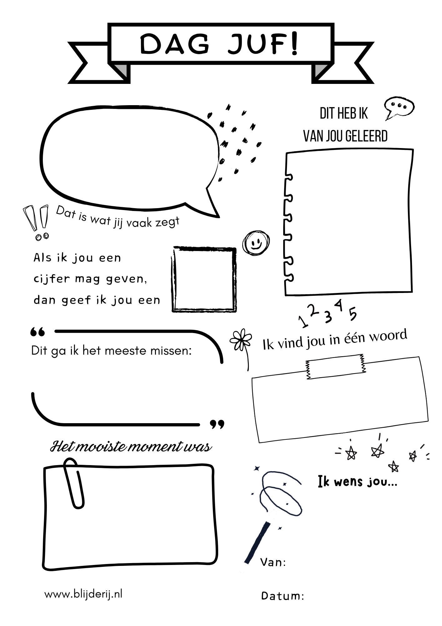 Invulblad afscheid juf
