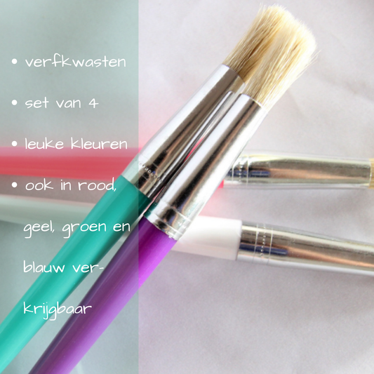 set van 4 verfkwasten voor kinderen in pastelkleuren