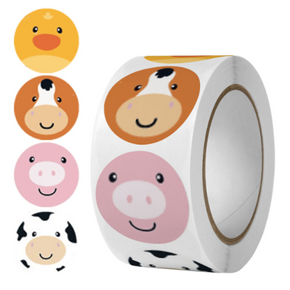 500 beloningsstickers voor kinderen op rol met verschillende boerderijdieren