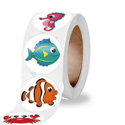 500 beloningsstickers voor kinderen op rol met verschillende zeedieren