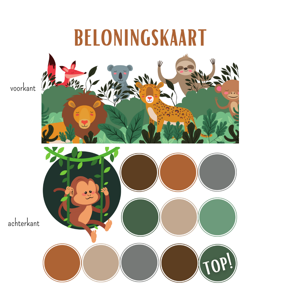 Beloningskaart met stickers jungle