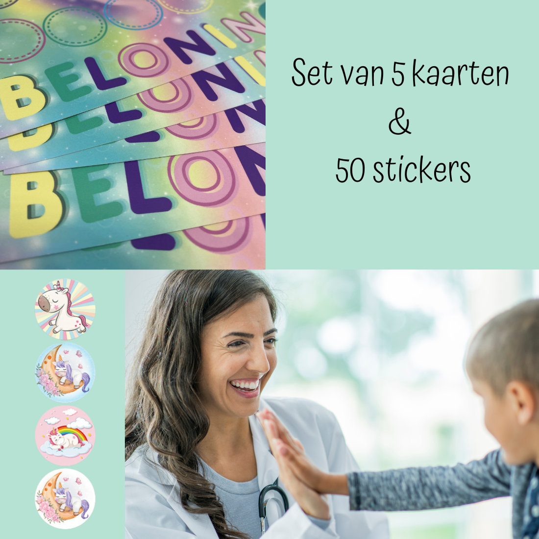 Beloningskaart met stickers unicorn